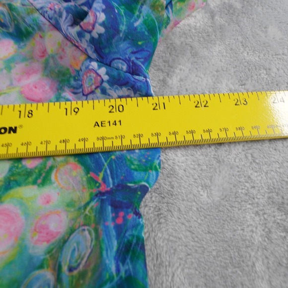 Leoma Lovegrove Womens Blouse L Seahorse Colorful Artsy Split Sleeve Crochet Tie - Picture 9 of 12